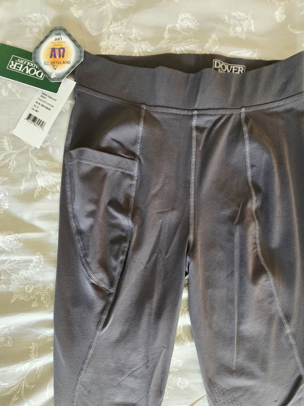 Kids' Horseback Riding Pants - Dover Gray Performance Leggings with Side Pocket